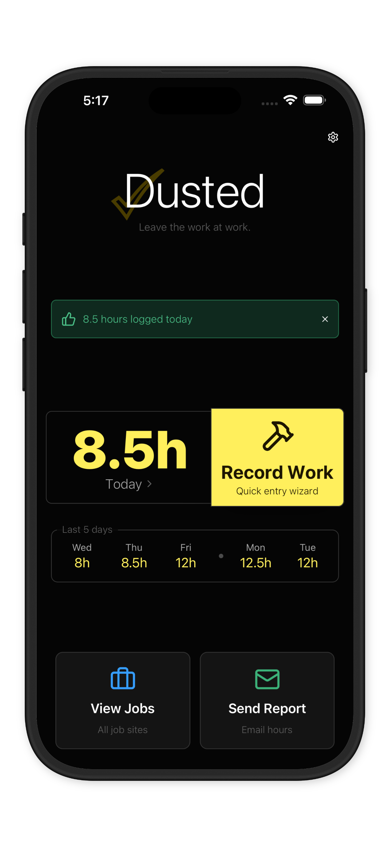 Dusted app — home screen